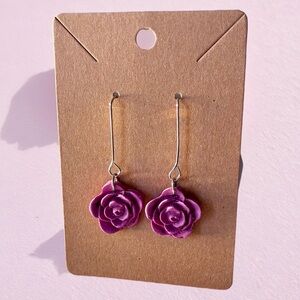 Purple Rose Dangle Earrings
